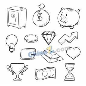 手绘金融元素涂鸦矢量素材